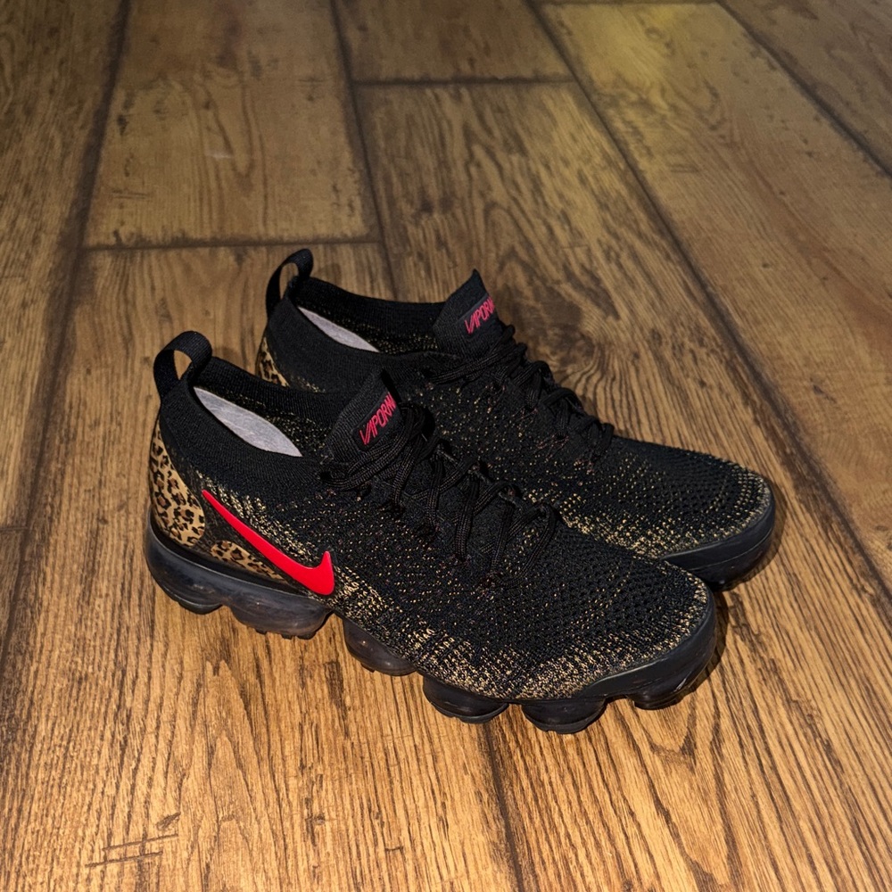 Nike Black and Red Vapormax with Leopard Print